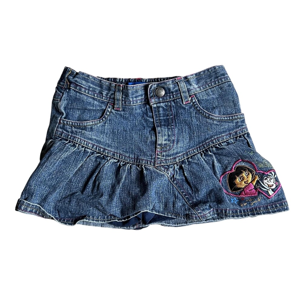 Rare Y2K Dora the Explorer 2007 Denim Ruffle Skirt Toddler 3T Nick Jr